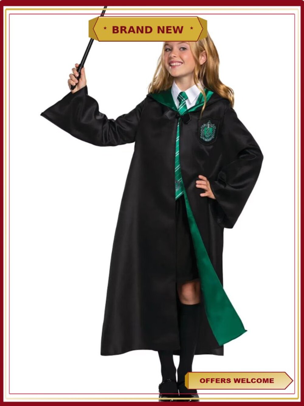 Kids Deluxe Slytherin Robe Costume Size 10-12 Harry Potter